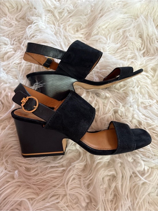 Tory Burch Shoes - Tory Burch Black Suede Block Heel Slingback Sandals Size 8.5